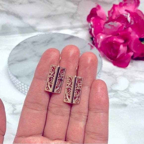 585 Rose Gold Plated Bride Long Earrings - Picture 7 of 9